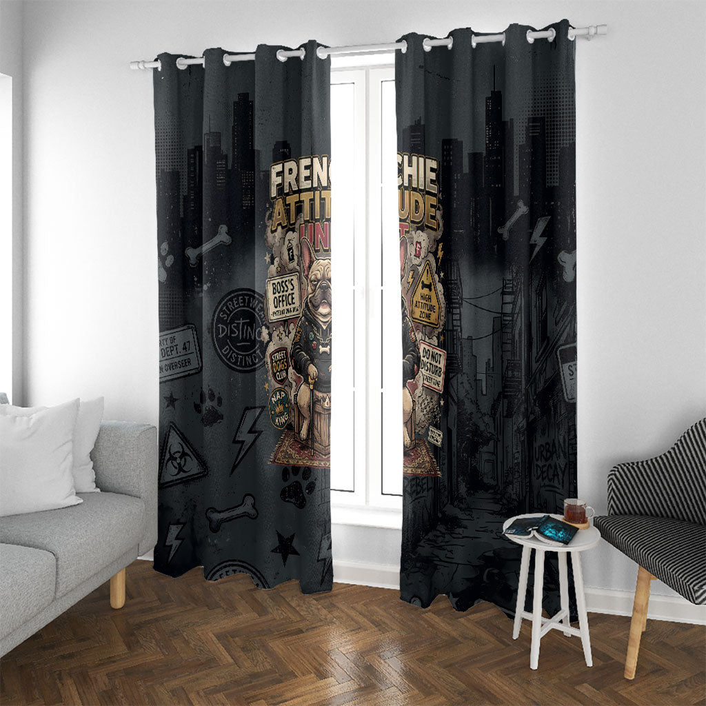 French Bulldog Tiny Body Major Attitude Window Curtain Urban Streetwear Cool Frenchie Mascot Art