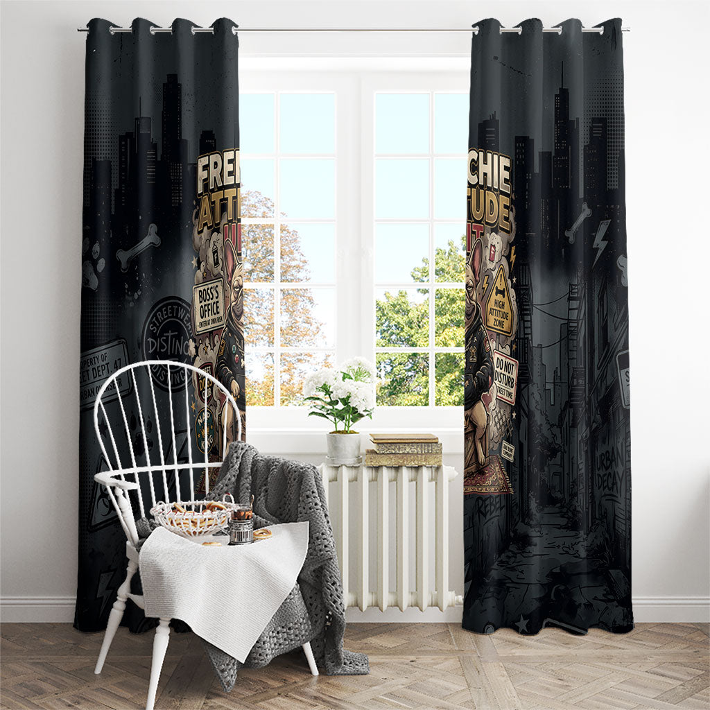 French Bulldog Tiny Body Major Attitude Window Curtain Urban Streetwear Cool Frenchie Mascot Art