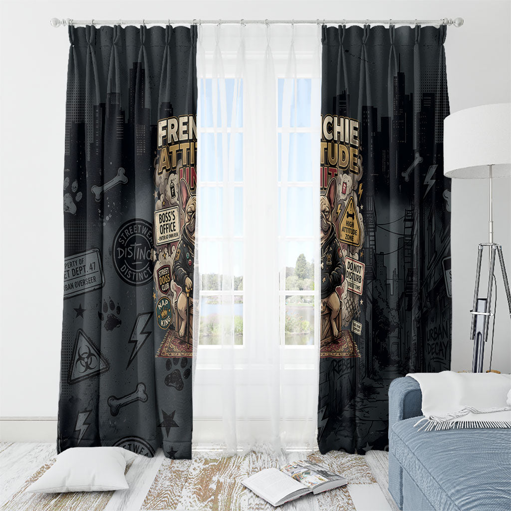 French Bulldog Tiny Body Major Attitude Window Curtain Urban Streetwear Cool Frenchie Mascot Art