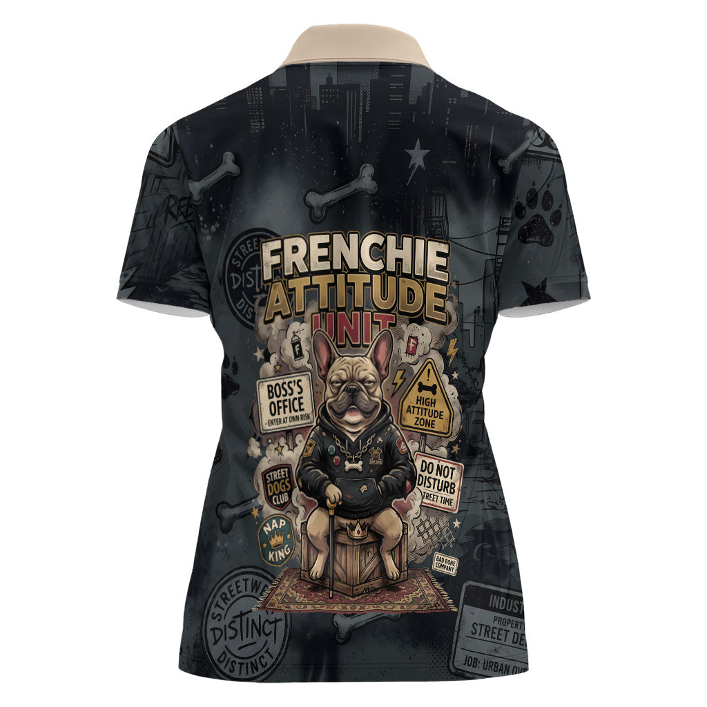 French Bulldog Tiny Body Major Attitude Women Polo Shirt Urban Streetwear Cool Frenchie Mascot Art
