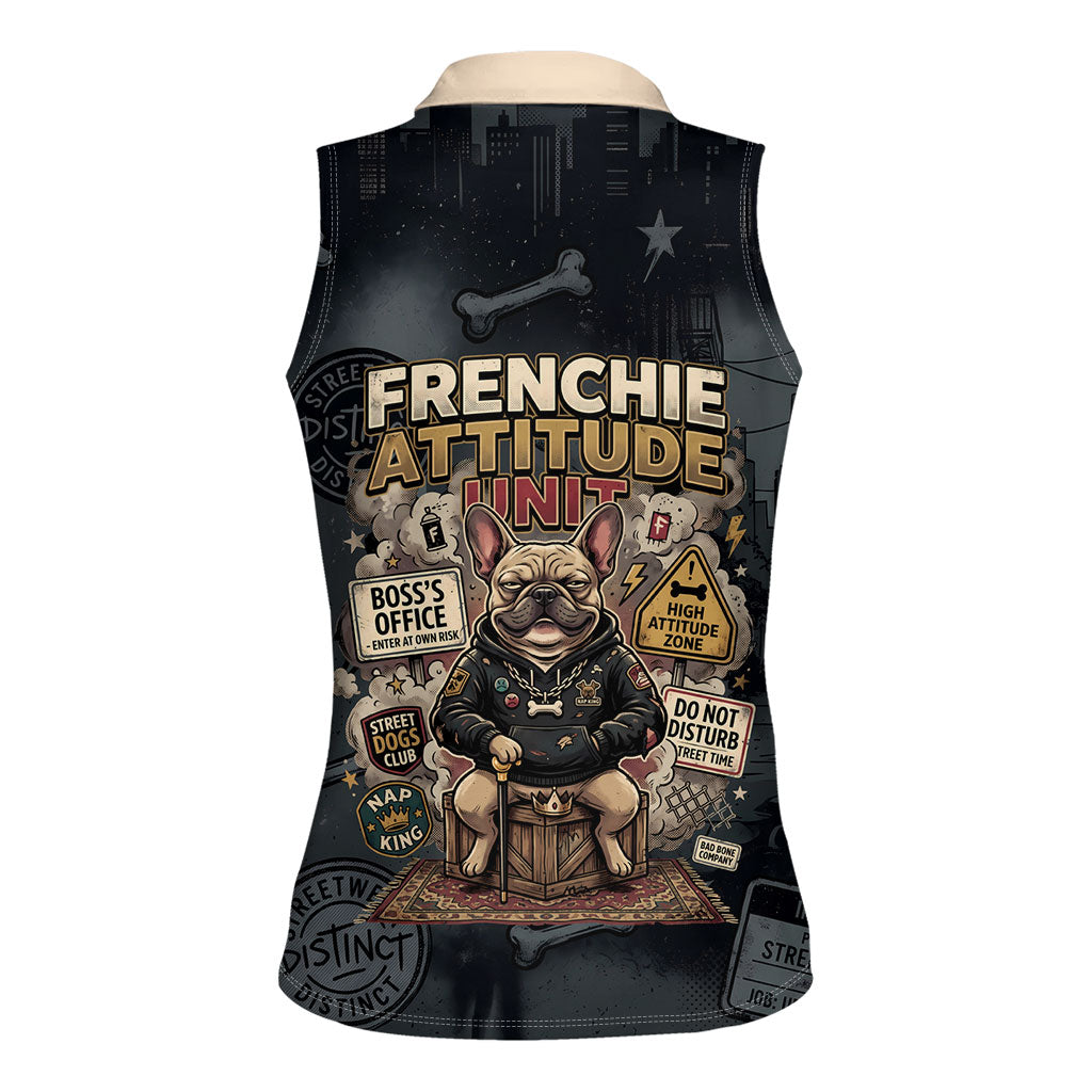 French Bulldog Tiny Body Major Attitude Women Sleeveless Polo Shirt Urban Streetwear Cool Frenchie Mascot Art