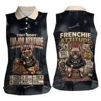 French Bulldog Tiny Body Major Attitude Women Sleeveless Polo Shirt Urban Streetwear Cool Frenchie Mascot Art