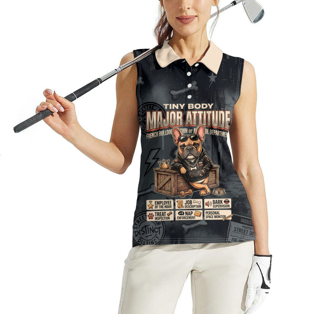 French Bulldog Tiny Body Major Attitude Women Sleeveless Polo Shirt Urban Streetwear Cool Frenchie Mascot Art