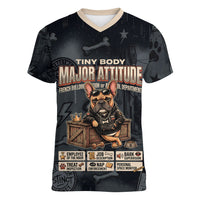 French Bulldog Tiny Body Major Attitude Women V-Neck T-Shirt Urban Streetwear Cool Frenchie Mascot Art