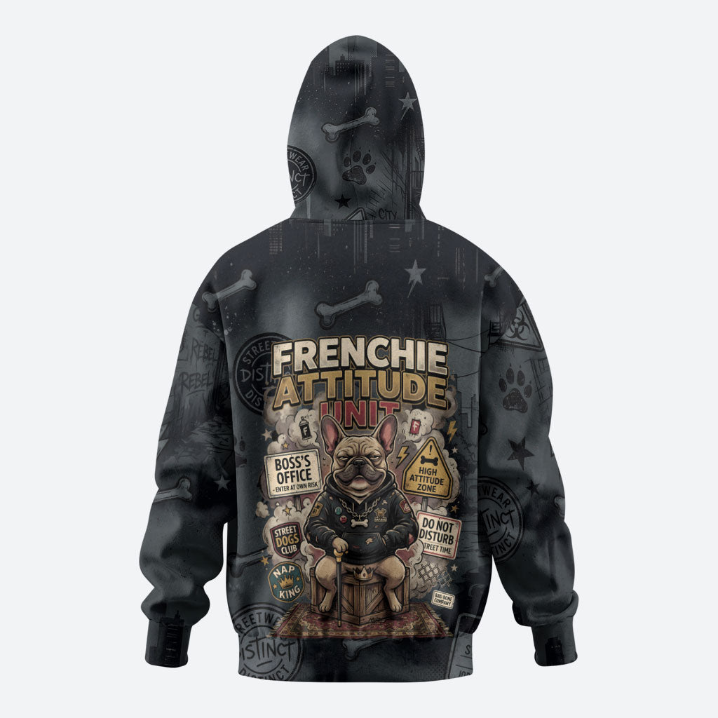 French Bulldog Tiny Body Major Attitude Zip Hoodie Urban Streetwear Cool Frenchie Mascot Art