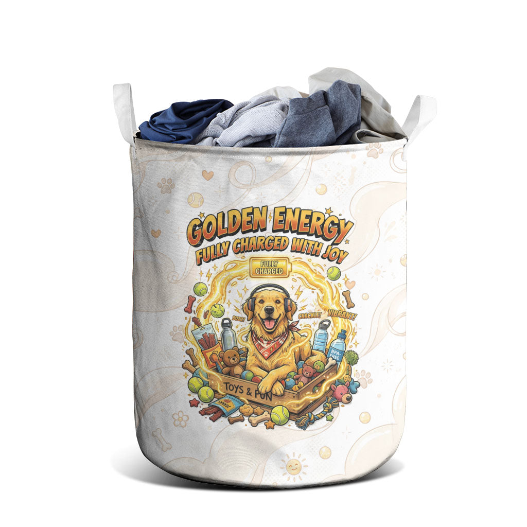 Powered By Golden Energy Laundry Basket Golden Retriever In Toy Retro Comic Crate Art