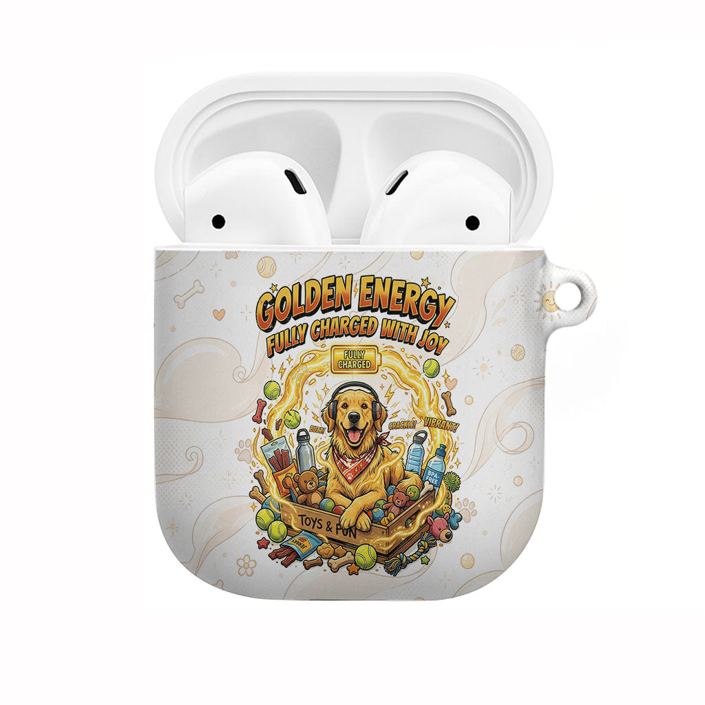Powered By Golden Energy AirPods Case Golden Retriever In Toy Retro Comic Crate Art