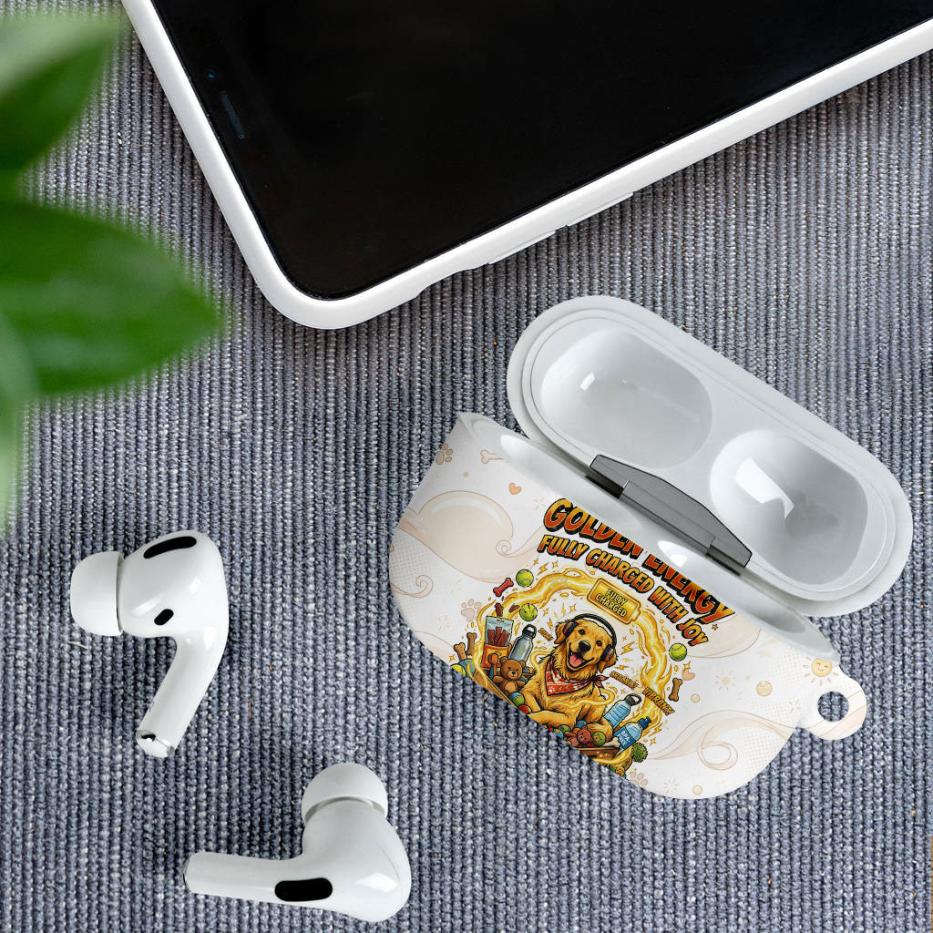 Powered By Golden Energy AirPods Case Golden Retriever In Toy Retro Comic Crate Art
