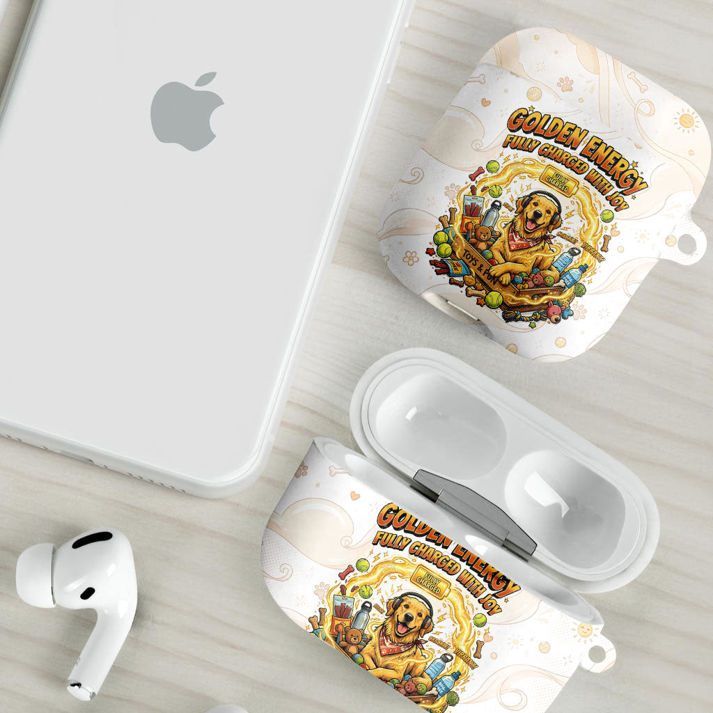 Powered By Golden Energy AirPods Case Golden Retriever In Toy Retro Comic Crate Art