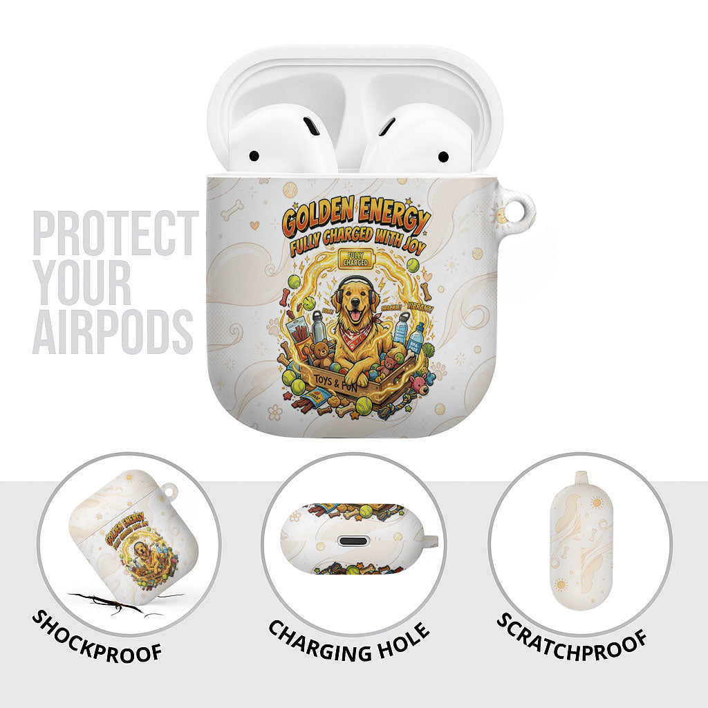 Powered By Golden Energy AirPods Case Golden Retriever In Toy Retro Comic Crate Art