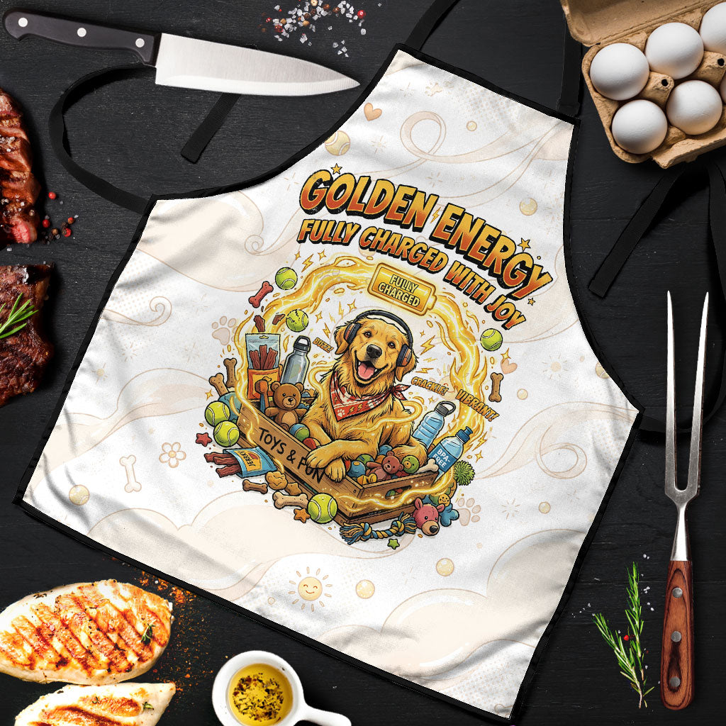 Powered By Golden Energy Apron Golden Retriever In Toy Retro Comic Crate Art