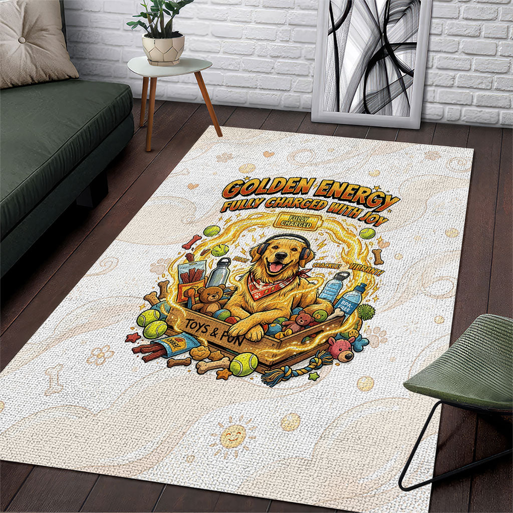Powered By Golden Energy Area Rug Golden Retriever In Toy Retro Comic Crate Art
