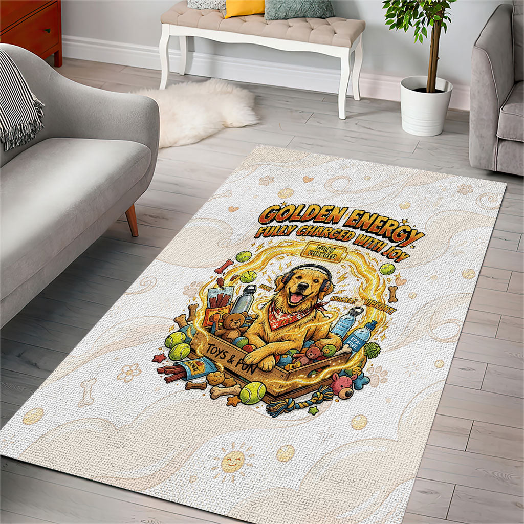Powered By Golden Energy Area Rug Golden Retriever In Toy Retro Comic Crate Art