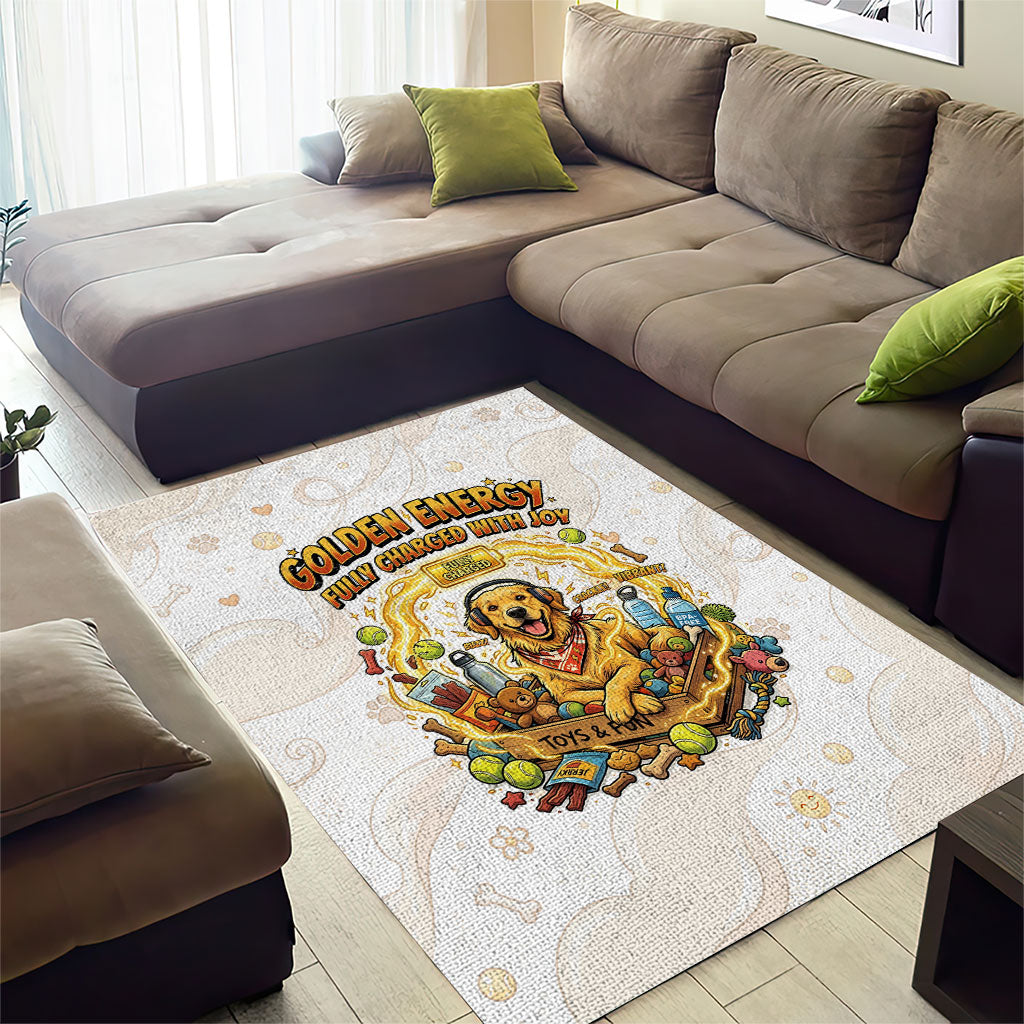 Powered By Golden Energy Area Rug Golden Retriever In Toy Retro Comic Crate Art
