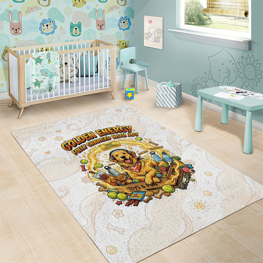 Powered By Golden Energy Area Rug Golden Retriever In Toy Retro Comic Crate Art