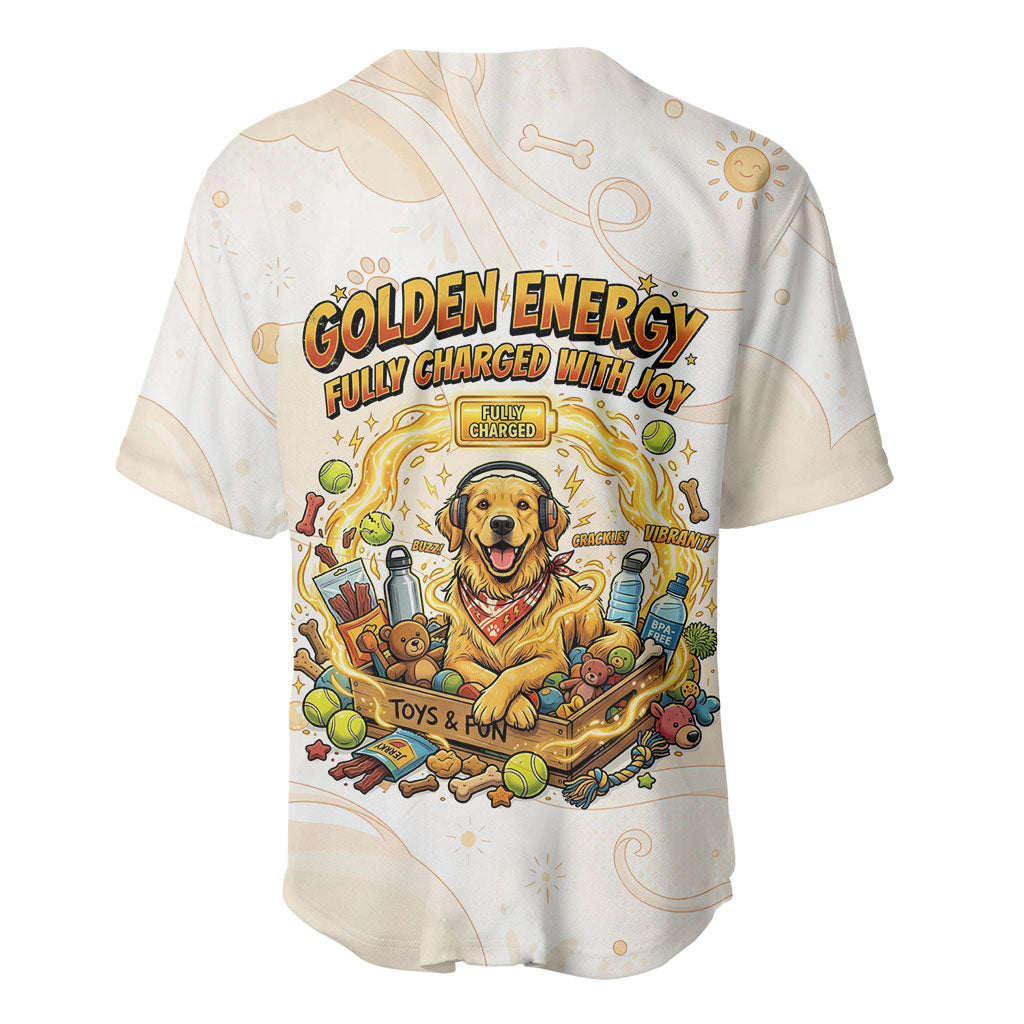 Powered By Golden Energy Baseball Jersey Golden Retriever In Toy Retro Comic Crate Art