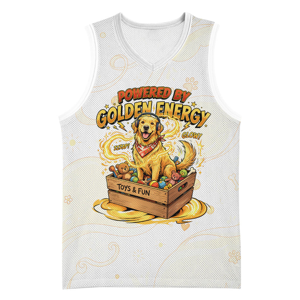 Powered By Golden Energy Basketball Jersey Golden Retriever In Toy Retro Comic Crate Art