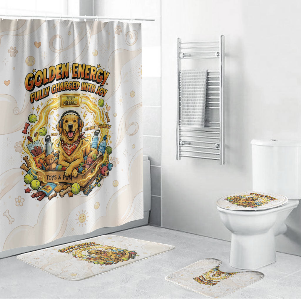 Powered By Golden Energy Bathroom Set Golden Retriever In Toy Retro Comic Crate Art