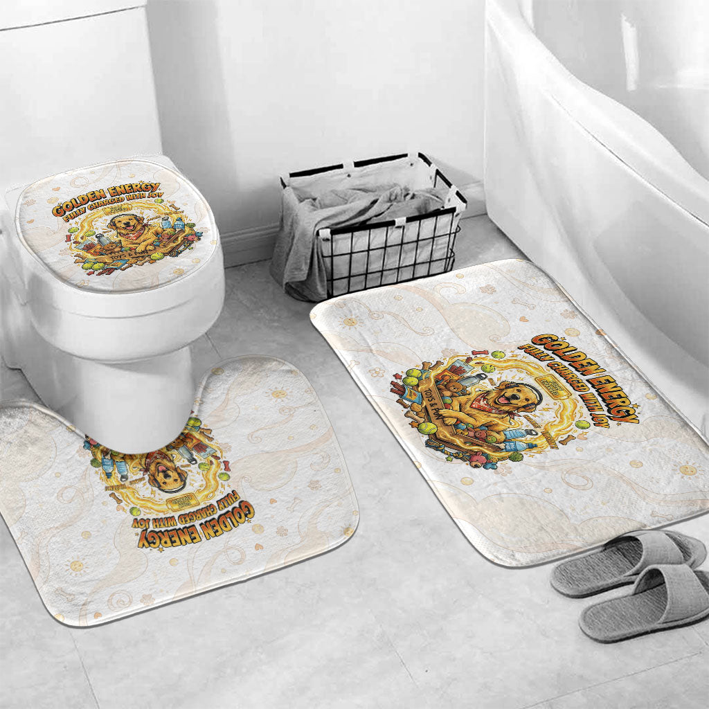 Powered By Golden Energy Bathroom Set Golden Retriever In Toy Retro Comic Crate Art