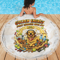 Powered By Golden Energy Beach Blanket Golden Retriever In Toy Retro Comic Crate Art