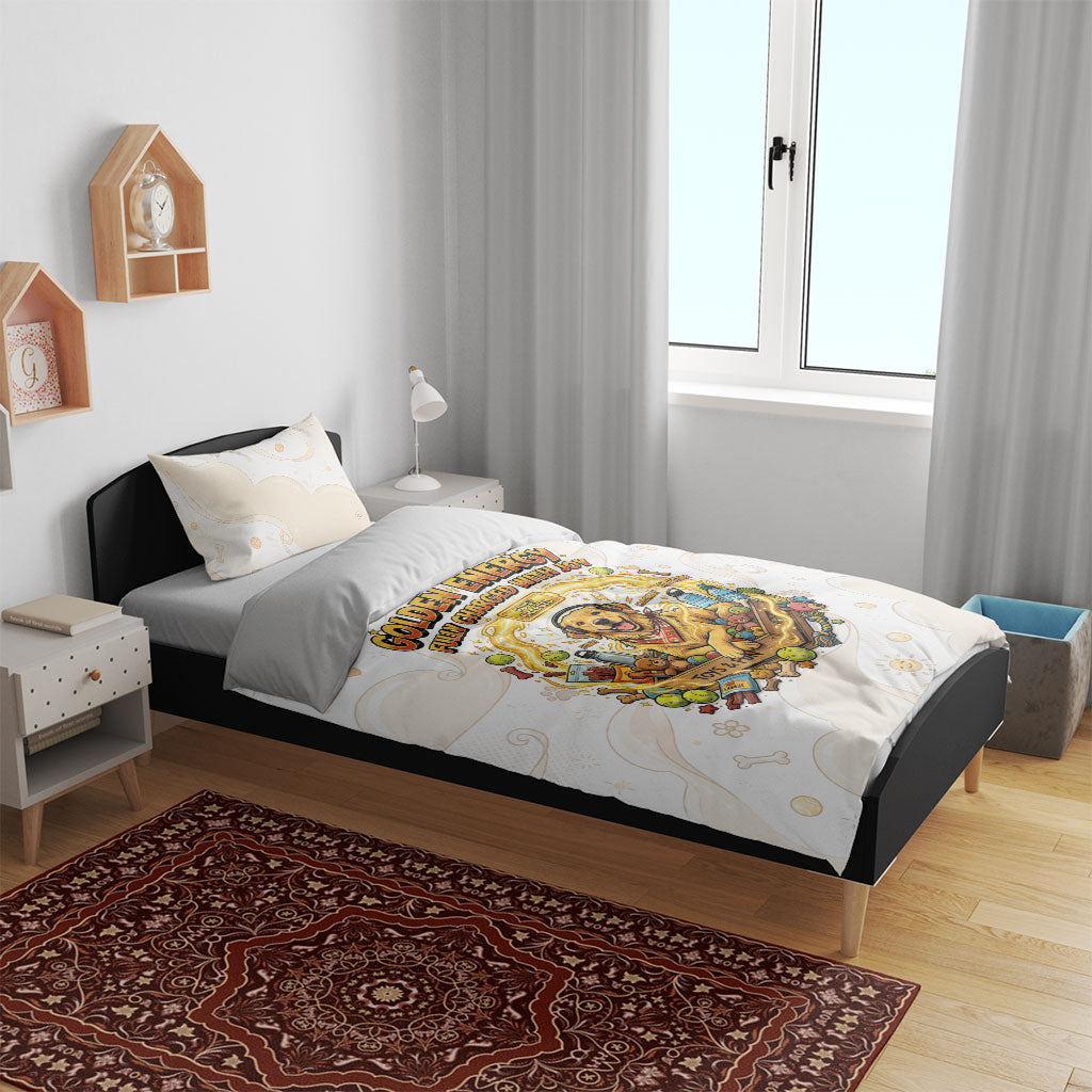 Powered By Golden Energy Bedding Set Golden Retriever In Toy Retro Comic Crate Art