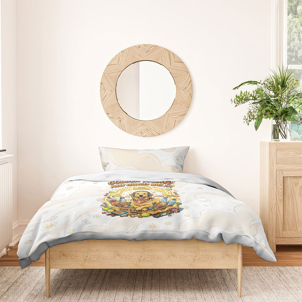 Powered By Golden Energy Bedding Set Golden Retriever In Toy Retro Comic Crate Art