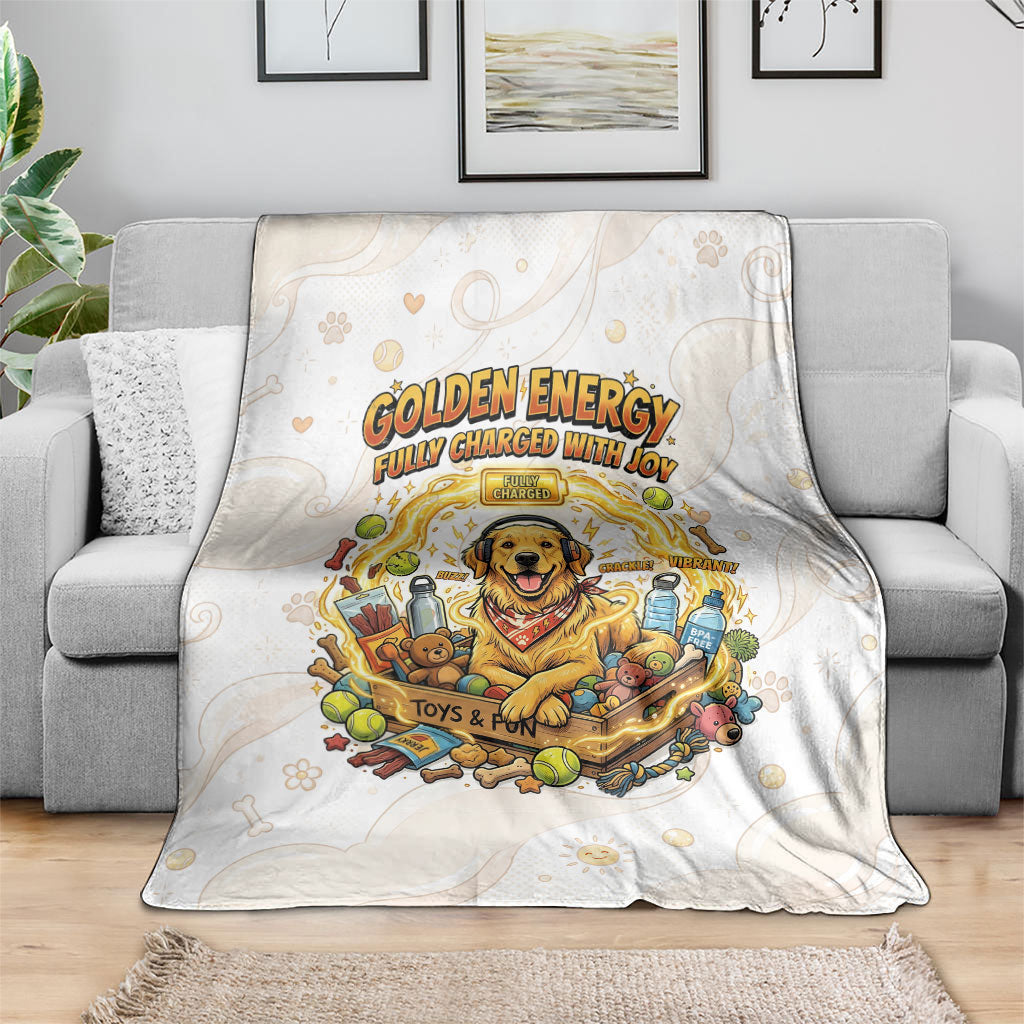 Powered By Golden Energy Blanket Golden Retriever In Toy Retro Comic Crate Art