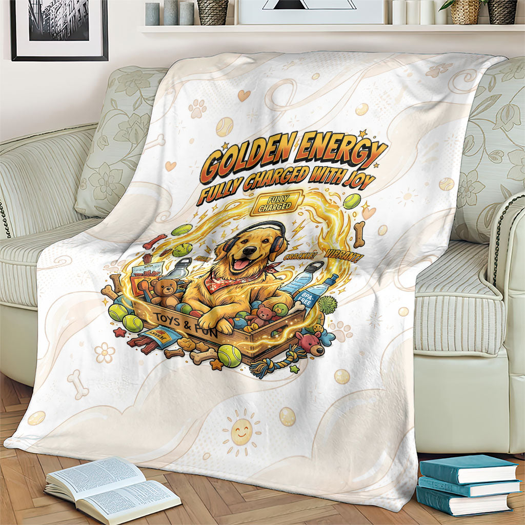 Powered By Golden Energy Blanket Golden Retriever In Toy Retro Comic Crate Art