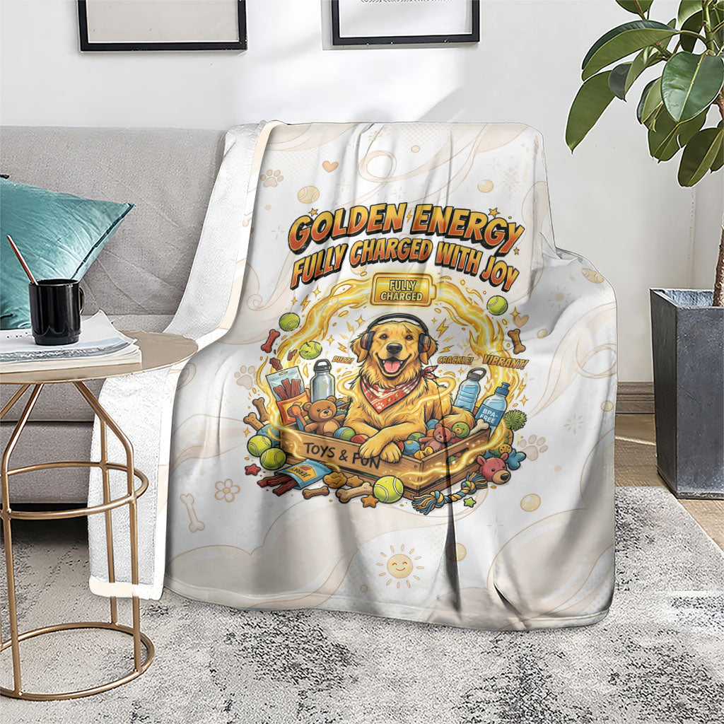 Powered By Golden Energy Blanket Golden Retriever In Toy Retro Comic Crate Art