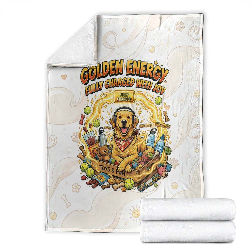 Powered By Golden Energy Blanket Golden Retriever In Toy Retro Comic Crate Art