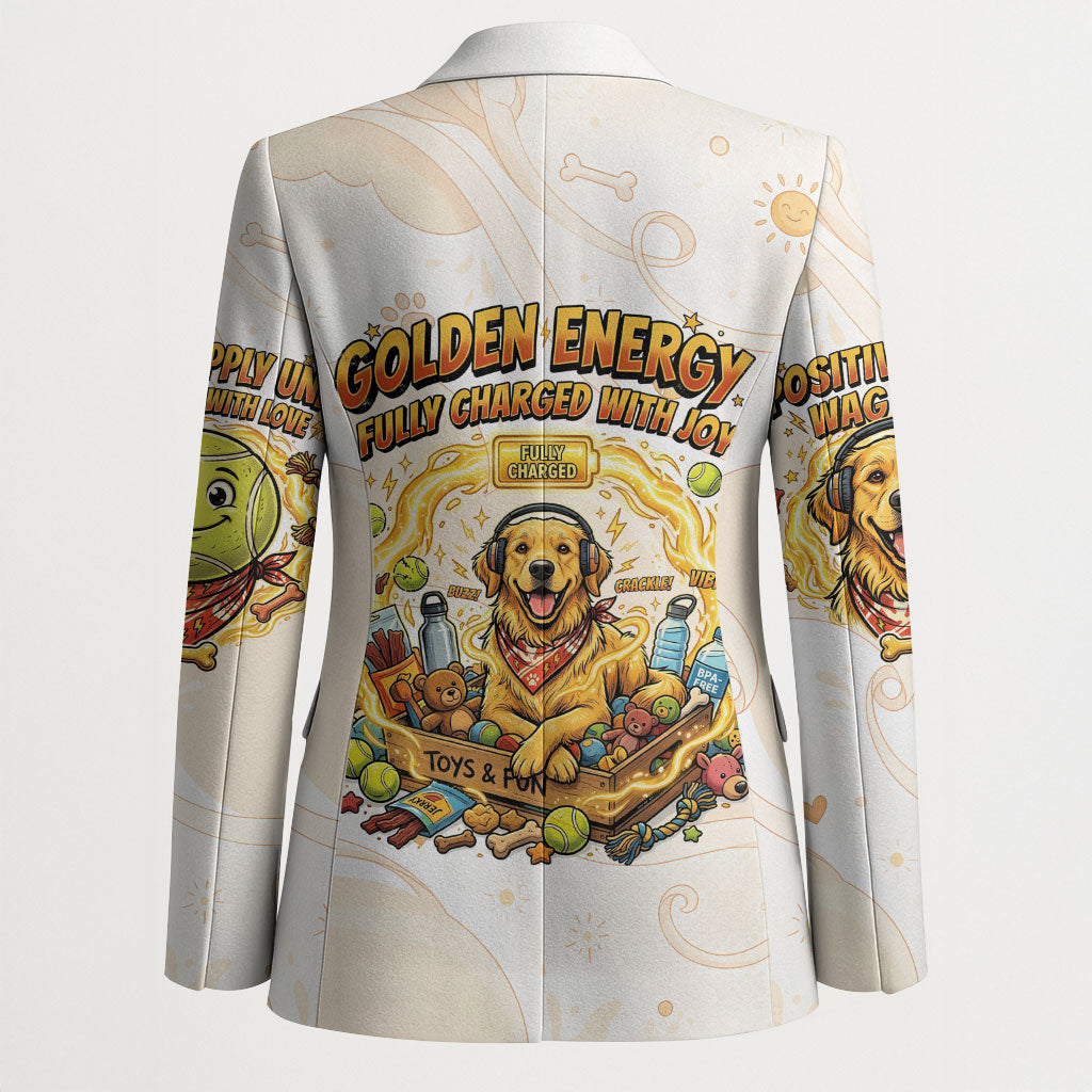 Powered By Golden Energy Blazer Golden Retriever In Toy Retro Comic Crate Art