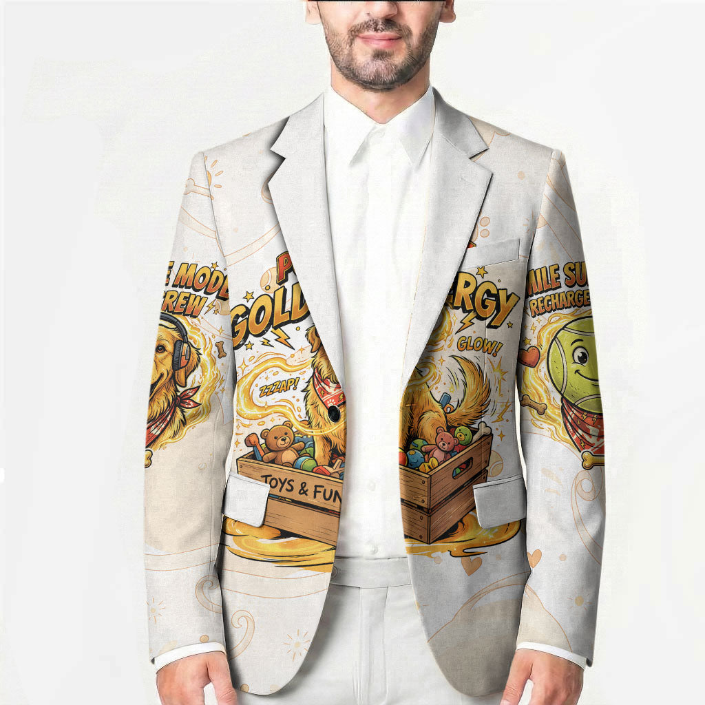 Powered By Golden Energy Blazer Golden Retriever In Toy Retro Comic Crate Art