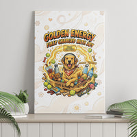 Powered By Golden Energy Canvas Wall Art Golden Retriever In Toy Retro Comic Crate Art