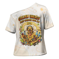 Powered By Golden Energy Cross Shoulder Shirt Golden Retriever In Toy Retro Comic Crate Art