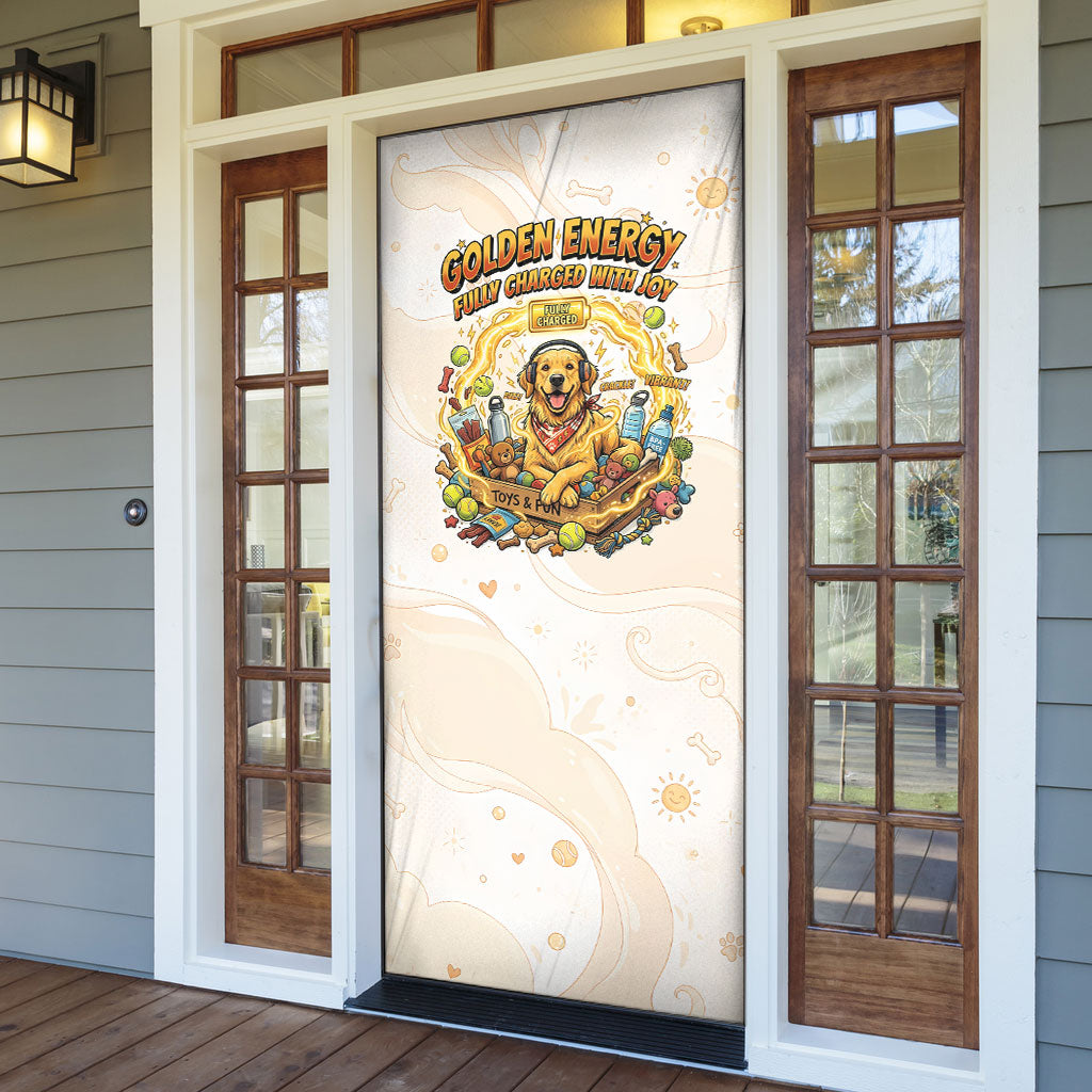 Powered By Golden Energy Door Cover Golden Retriever In Toy Retro Comic Crate Art