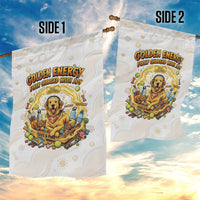 Powered By Golden Energy Garden Flag Golden Retriever In Toy Retro Comic Crate Art