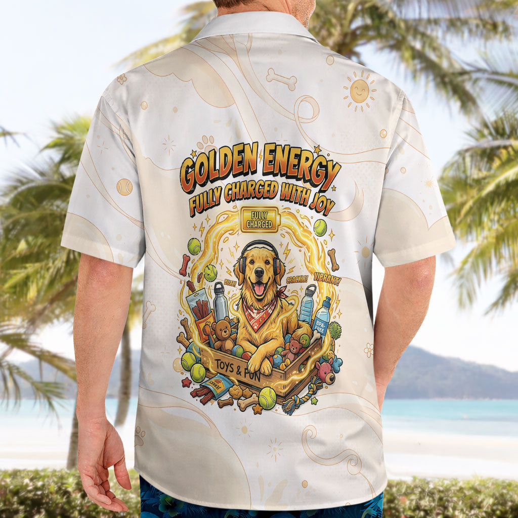 Powered By Golden Energy Hawaiian Shirt Golden Retriever In Toy Retro Comic Crate Art