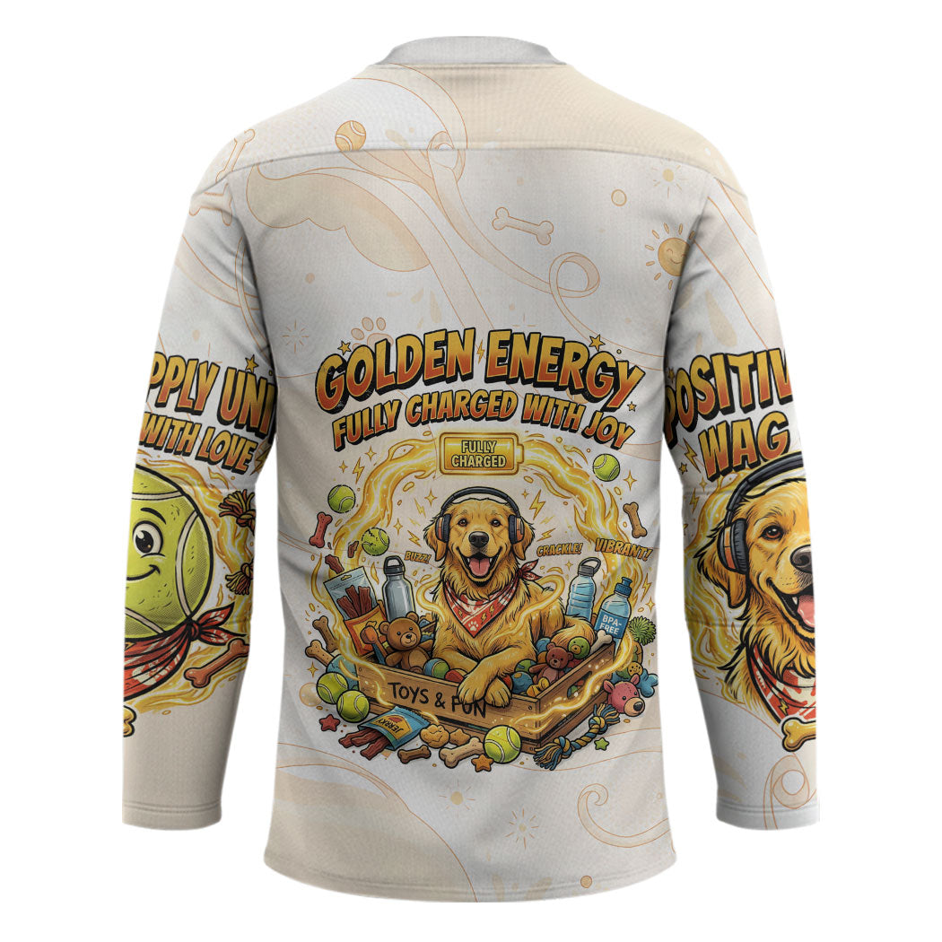 Powered By Golden Energy Hockey Jersey Golden Retriever In Toy Retro Comic Crate Art