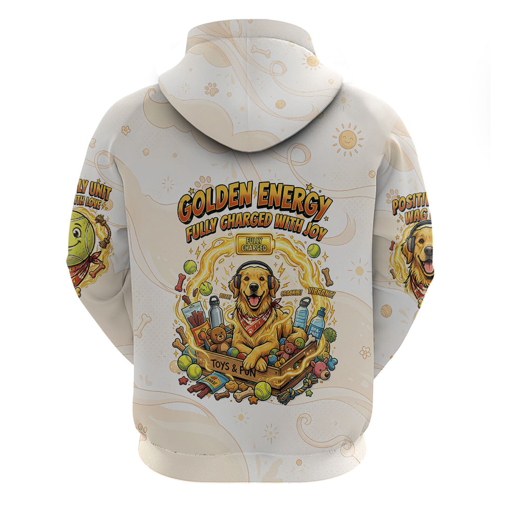 Powered By Golden Energy Hoodie Golden Retriever In Toy Retro Comic Crate Art