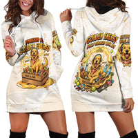 Powered By Golden Energy Hoodie Dress Golden Retriever In Toy Retro Comic Crate Art