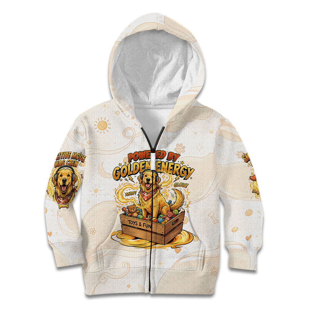 Powered By Golden Energy Kid Hoodie Golden Retriever In Toy Retro Comic Crate Art