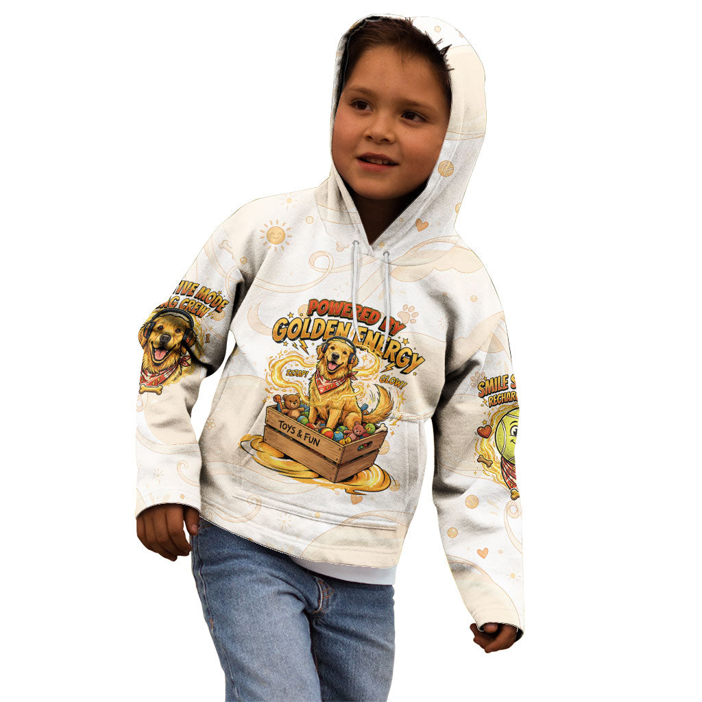 Powered By Golden Energy Kid Hoodie Golden Retriever In Toy Retro Comic Crate Art