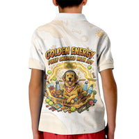 Powered By Golden Energy Kid Polo Shirt Golden Retriever In Toy Retro Comic Crate Art