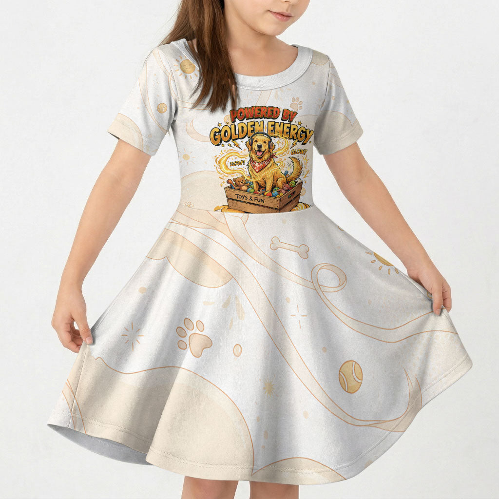 Powered By Golden Energy Kid Short Sleeve Dress Golden Retriever In Toy Retro Comic Crate Art