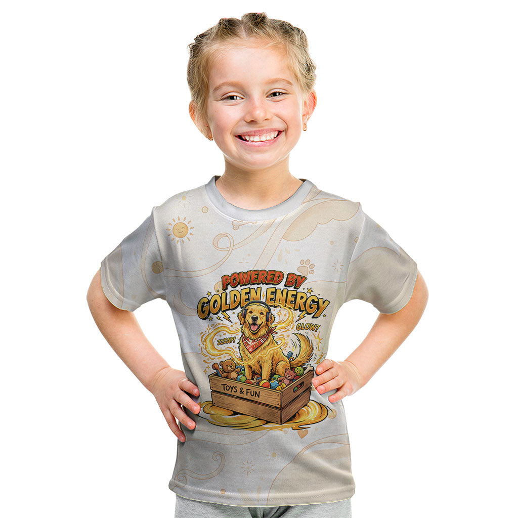 Powered By Golden Energy Kid T Shirt Golden Retriever In Toy Retro Comic Crate Art