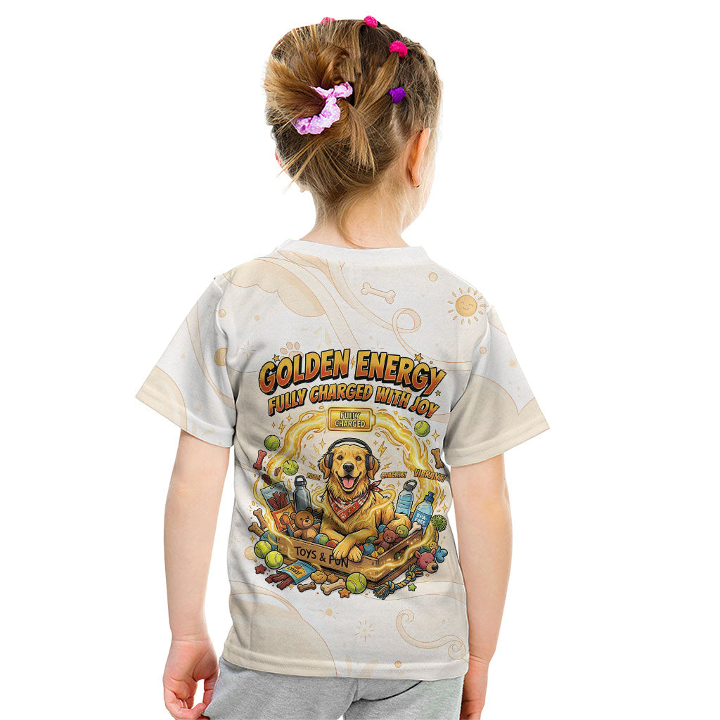 Powered By Golden Energy Kid T Shirt Golden Retriever In Toy Retro Comic Crate Art