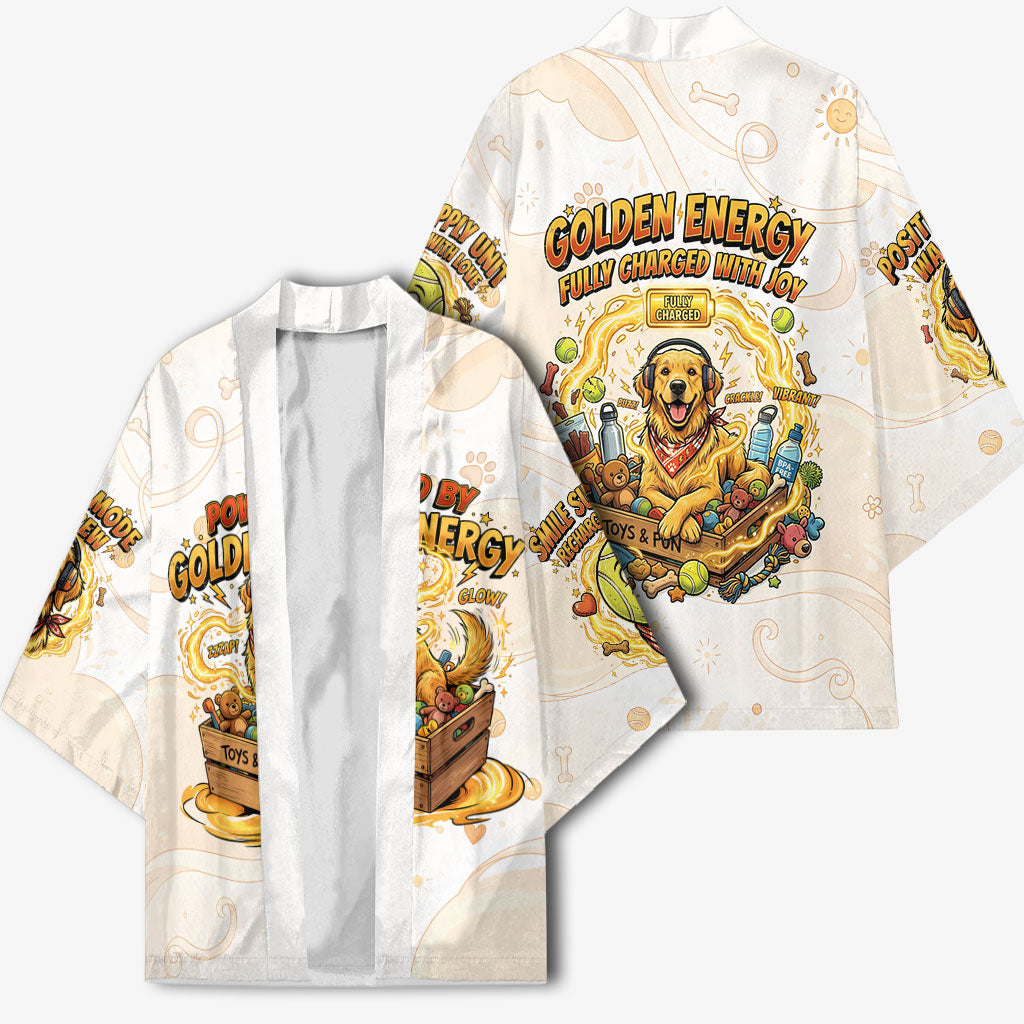 Powered By Golden Energy Kimono Golden Retriever In Toy Retro Comic Crate Art