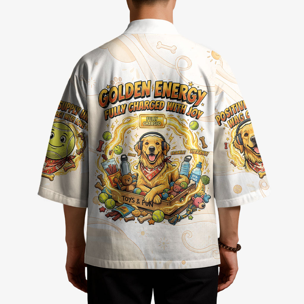 Powered By Golden Energy Kimono Golden Retriever In Toy Retro Comic Crate Art