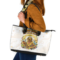 Powered By Golden Energy Leather Tote Bag Golden Retriever In Toy Retro Comic Crate Art