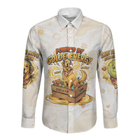 Powered By Golden Energy Long Sleeve Button Shirt Golden Retriever In Toy Retro Comic Crate Art